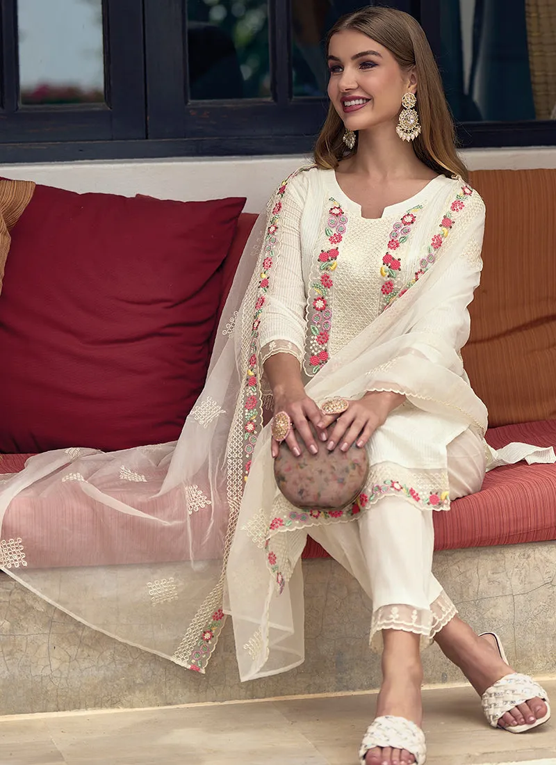 White Multi Chikankari Embroidery Cotton Salwar Suit