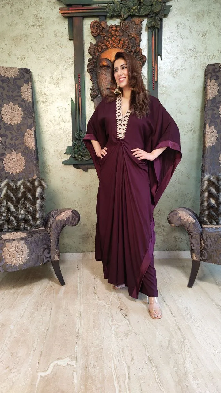 Wine Purple Drape Kaftan Set