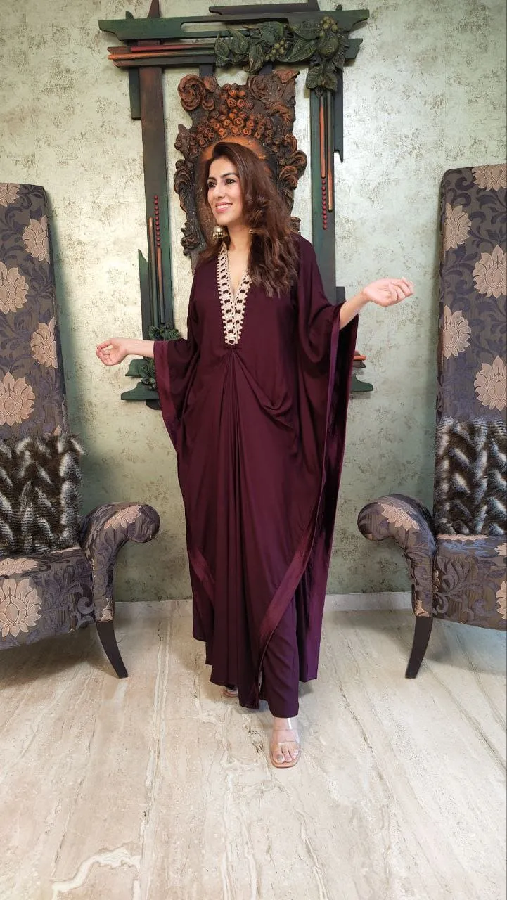 Wine Purple Drape Kaftan Set