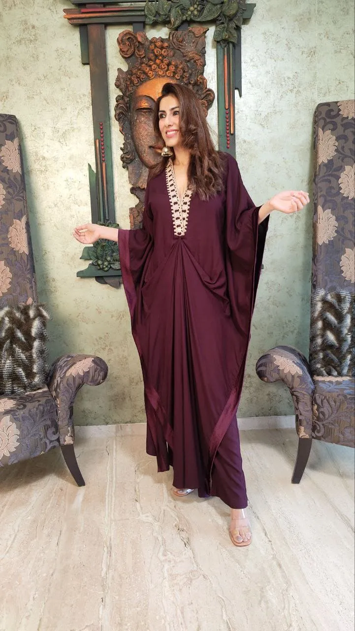 Wine Purple Drape Kaftan Set