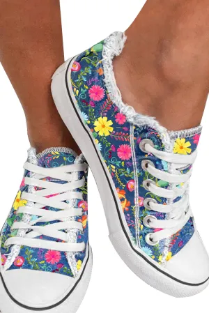 Women Flowers and Leaves Print Lace Up Casual Canvas Sneaker