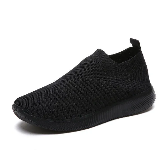 Women shoes 2020 new knitted slip on flat shoes woman tenis feminino casual mesh walking footwear sneakers women vulcanize shoes