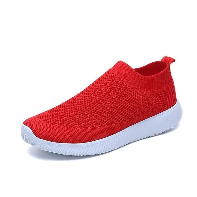 Women shoes 2020 new knitted slip on flat shoes woman tenis feminino casual mesh walking footwear sneakers women vulcanize shoes